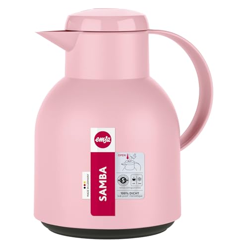 Foto von Emsa Samba Isolierkanne F40103 | 1 Liter | Kunststoff, Quick Press Verschluss | 100% dicht | 12h heiß, 24h kalt | Puderrosa, Puder Rosa