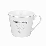  Krasilnikoff - Becher, Tasse mit Henkel - Happy Cup - Good Ideas - weiß, grau, Gold - ca. 400 ml - Höhe: 9 cm