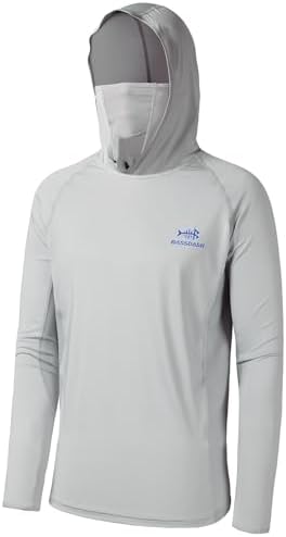 BASSDASH UPF 50+ Men’s Long Sleeve Fishing Shirt with Mask UV Neck Gaiter Hoodie (Cool Grey, X-Large)