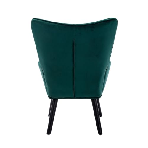 Image of Velvet Wingback Accent Chair for Living Room | Luxury High Back Tufted Armchair with Glossy Metal Legs | Modern Velvet Upholstered Lounge Chair for Home & Office | 1 Pc (Green)