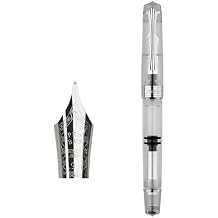erofa Penbbs 556 Piston Fountain Pen Fine Nib with Gift Box, Transparent Acrylic with Gold Trim Writing Gift Pen Set