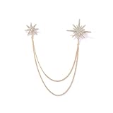 Gold Crystal Star Chain Tassel Brooch Pin for Women Men,Glitter Rhinestone Lapel Pins Dress Suit Accessories,Silver Wedding Anniversary Fringe Brooch (Gold)