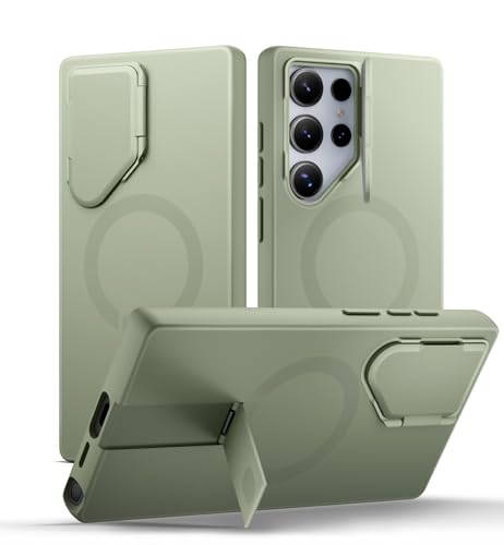 Image of SURITCH for Samsung Galaxy S24 Ultra Phone Case, Magnetic Protective Cover with Camera Cover & Adjustable Metal Kickstand for Galaxy S24 Ultra (2024)-Sage Green