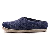 Nootkas Women's Felted Merino Wool 'Newport' House Shoe - Indigo/Tan - 7.5-8.0