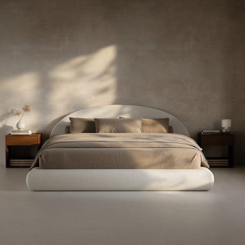 Image of RECCI AirFrame Half-Moon Upholstered King Platform Bed Frame, Velvet Curved Arched Base with Headboard, 5 Inch Fully Round Cushioned Foam, No Box Spring Needed, Easy Assembly