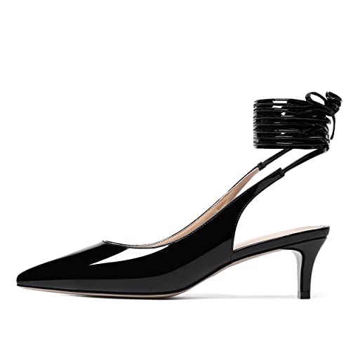 WAYDERNS Women's Pointed Toe Slender Wrap-Around Self Tie Patent Slingback Kitten Low Heel Pumps Shoes 2 Inch2