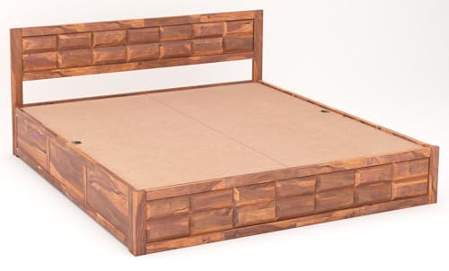 Image of MAMTA DECORATION Sheesham Wood King Size Bed with Box Storage, Wooden Double Bed Cot Palang Furniture for Bedroom Living Room Home (Honey Finish)
