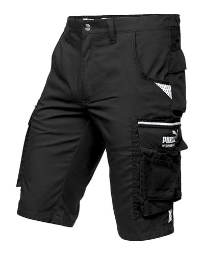 PUMA Workwear Precision X - Kurze Arbeitshose Herren - Robuste & Flexible Arbeitsshorts - Viele Taschen und Bequeme Passform - Ideal für Handwerk Heimwerk und Baugewerbe - Schwarz - Gr. 62