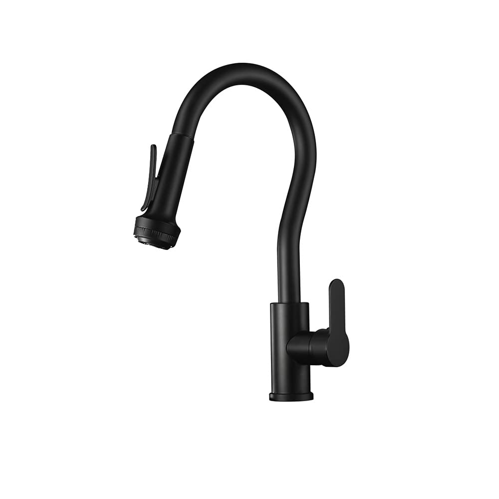 Grifo Monomando Todo Cobre Grifo de Cocina Tanque de Agua fría y Caliente manija única Orificio único Giratorio Salpicaduras y Grifo de Lavabo extraíble Negro