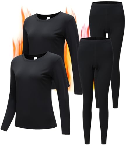Image of JZCreater Women Thermal Underwear Set, Long Johns Base Layer Top & Bottom, Women Soft Pajama Set for Cold Weather