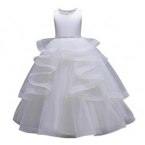 Vestido blanco de damita de honor de tul para bodas y galas infantiles de 120 cm