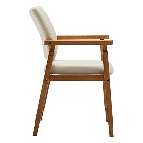 Thksbought Mid Century Modern Walnut Dining Chairs Wood Arm Beige Fabric Kitchen Cafe Living Room Decor Furniture #TOP5