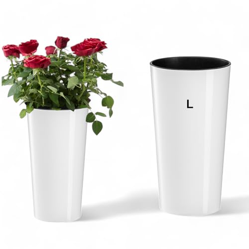 MELTOM Blumenkübel Rund Hochglanz mit Herausnehmbaren Einsatz Blumentopf Pflankübel Slim (L)