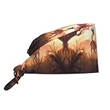 Verstellbare Arbeitskappe, afrikanische Savanne, Giraffe, Kalb, bedruckt, atmungsaktiv, geeignet für Küche und Grill, Schwarz