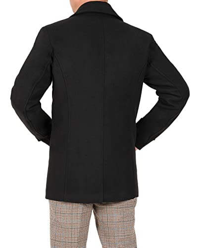 Bonnorth Men's Wool Blend Quilted Lined Double Breasted Pea Coat Winter Warm Classic Notched Collar Overcoat3