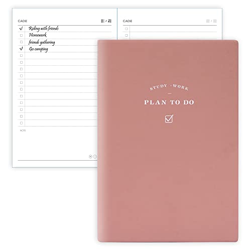 CAGIE To Do List Notebook 192 Pages 5.3" x 7.5" Leather To Do List Notepad Checklist for Daily Plans Schedule Planner Notebook School Supplies for Students, Pink