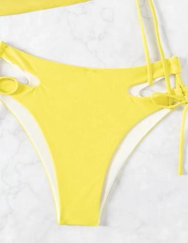 Image of Sexybody Women's 3 Piece Swimsuit Halter String Bikini Tie Side Mesh Short Sleeve Bathing Suits