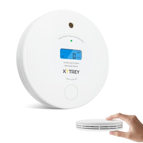 Image of Smoke and Carbon Monoxide Detector, Kttrey 10-Year Battery Operated Combination Smoke Alarm and CO Monitor with Digital Display and LEDs, Portable Detector