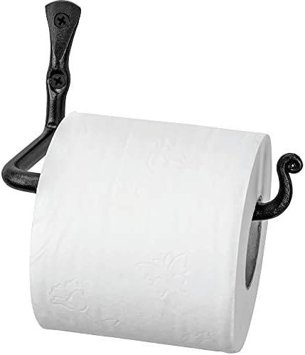 RTZEN Bathroom Toilet Paper Holder - Handcrafted Rustic Wrought Iron Wall Decor Toilet Roll Holder - Black Matte Wall Mount Toilet Paper Bar for Modern Farmhouse Bathroom Decor