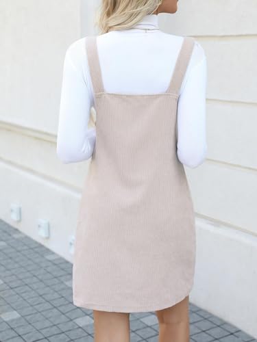 Image of CUPSHE Women Corduroy Fall Dresses Front Bib Pocket Square Neck Wide Strap Casual Overall Mini Dress