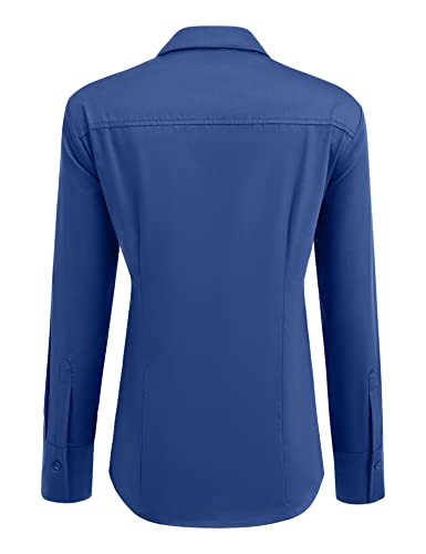 Hotouch Womens Basic Slim Fit Casual Button Down Dress Shirt Royal Blue (Stretch Fabric, A Size Up For Relaxed Fit), X-Small, Long Sleeve #TOP2