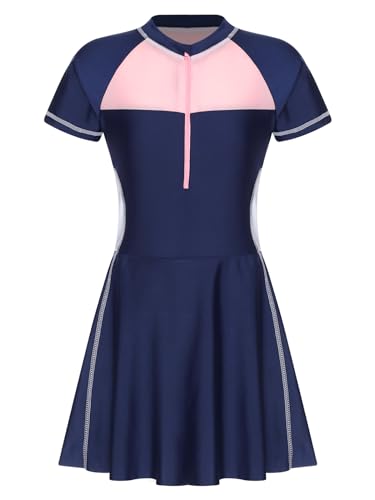 Teen Girls One-Piece Short Sleeve Swim Dress Swimsuit Bathing Suit Rash Guard Swimwear Dresses2