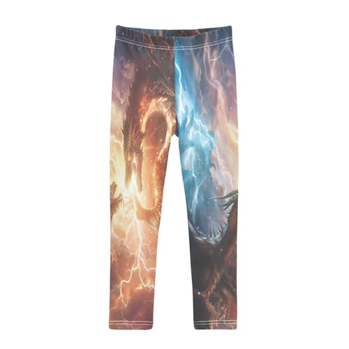 Toddler Girls Leggings Printed Yoga Pants Leggings Blue Yellow Dragon for Kids