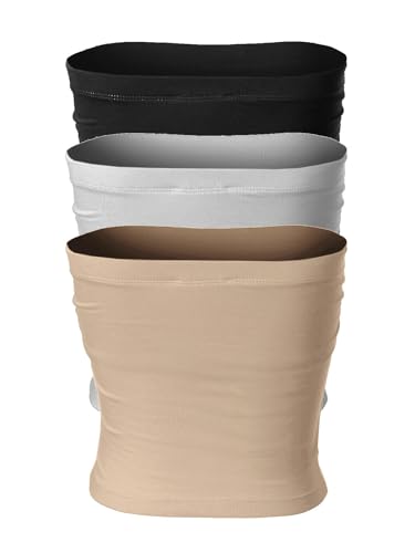 Image of MixMatchy Women's 3 Pack Tube Top Built-in Bra Strapless Ruched Bandeau
