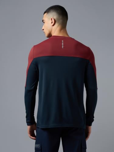 Image of TECHNOSPORT Men's Colourblock Slim Fit Round Neck T-Shirt TECHNOCOOL+ Half Sleeve Slip On Polyester for Gym Running Workout UPF50+ Anti Odour