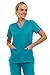 MediChic Women's V-Neck Scrub Top - 3-Pocket, 4-Way Stretch, Comfortable Medical Uniform, Teal Medium