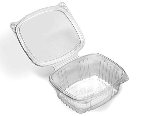 Thali Outlet - 100 x 500cc Clear Plastic Salad Containers with Hinged Lids Stackable Leakproof Rectangle Boxes
