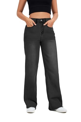 Women's Wide Leg Jeans Baggy High Waist Boyfriends Strechy Raw Hem Denim Pants4