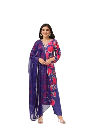 Image of ishin Women Floral printed staight kurta with pants and dupatta