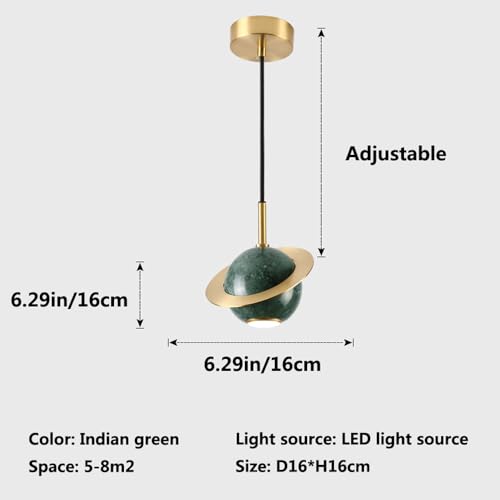 Lámpara colgante de latón led de mármol verde para decoración de pasillo de un cabezal 7
