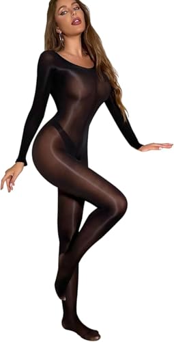 V-Ting Sexy Dessous für Damen UltradüNner Nahtlose GläNzende öL GanzköRper Bodystocking Catsuit ouvert Women Fishnet Strumpfhose Unterwäschen...