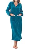 Alexander Del Rossa Women's Slim Fit Zip Up Fleece Robe, Soft Warm Plush Zipper Bathrobe Turquoise Large (A0307ODPLG)