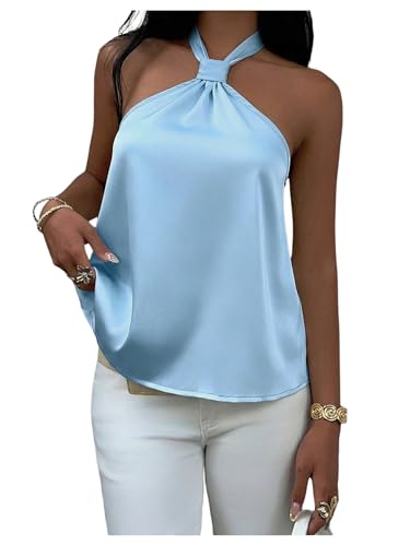 SOLY HUX Women's Summer Halter Tops Silk Satin Tie Backless