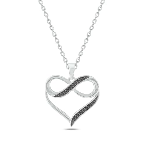 Cali Trove 1/4 ct & 1/20 ct Natural Black Diamond or Natural Champagne Diamond Infinity Heart Necklace for Women | 10KT Gold Infinity Pendant for Women | Jewelry Gift for Her in White or Pink Gold | Mother's Day Gifts