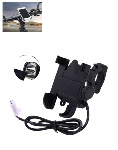 Image of Universal Bicycle Phone Mount Holder, Adjustable Handlebar Clamp, Black (C1 USB)