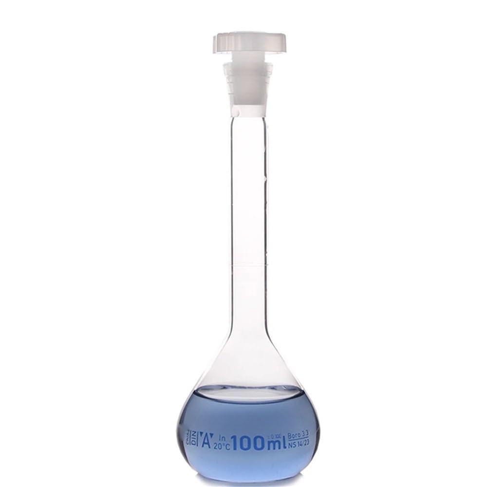 Cristalería de Laboratorio Matraz de vidrio de borosilicato transparente de 500 ml con tapón de plástico for laboratorio de oficina.