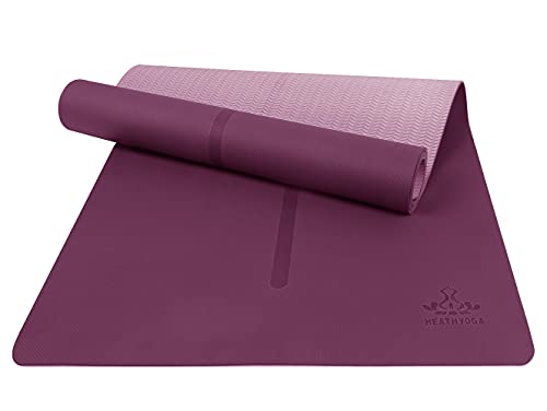 Heathyoga Non Slip Yoga Mat with Alignment Marks, Yoga Mats for Women Men - Eco Friendly TPE Yoga Mat with Carrying Strap, 72"x 26" Wide 1/4 Inch Thick