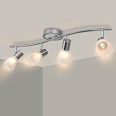 HiBay LED Track Lighting Fixtures, Rotatable 4-Light Ceiling Light Kit, Modern Kitchen Spotlight White with Glass Lampshade for Living Room Bedroom Dining Room, E12 Base (Bulbs Not Included)