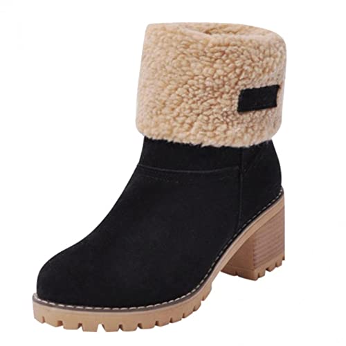 AOKASII Botas de cano curto femininas salto baixo moda inverno plataforma grossa slip on combate tor