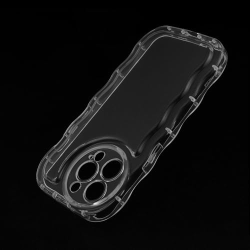 KeKeYou iPhone 14 用 ケース クリア ウェーブ 可愛い TPUソフトケース 透明 かわいい 韓国 ケース 薄くて軽い 人気 おしゃれ スマホケース 耐衝撃 携帯カバー iPhone14 用 クリアケース (iPhone 14用,ブラック）