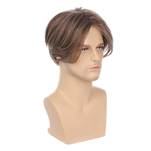 Perruque pour hommes raie latérale cheveux courts raides synthétiques - 5