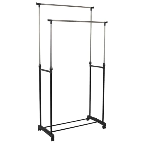 AltoBuy Portant Double sur roulettes Hauteur Réglable Noir et Chrome - NEHO