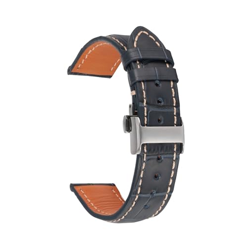 ROUHO Zapięcie Motylkowe Wymienny Pasek do Zegarka Miękki Pasek Zegarka Skóry Naturalnej Zegarka dla Longines Master-Niebieski 18mm