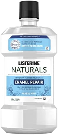 Listerine Naturals Enamel Repair Mouthwash with Mineral Sodium Fluoride, Oral Rinse to Help Restore Tooth Enamel & Kill Bad Breath Germs, 99% Naturally Derived, Herbal Mint, 500 mL