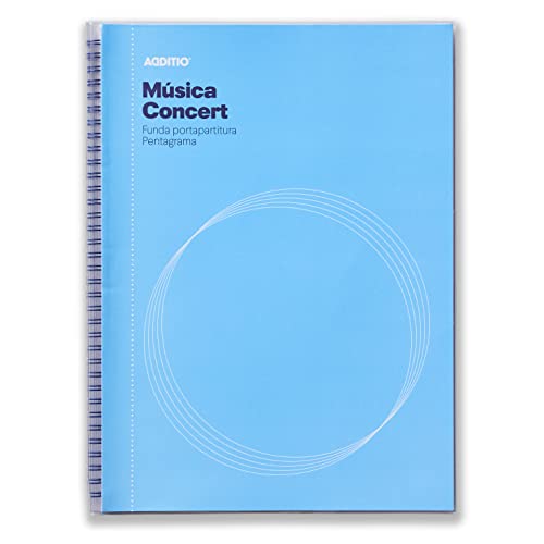 ADDITIO - Cuadernos de música CONCERT para alumnos, docentes y profesionales| 12 pentagramas 9 mm| Páginas cuadrícula| Fundas transparentes| Tamaño 22 x 31,5| Papel ecológico| Azul Cielo|