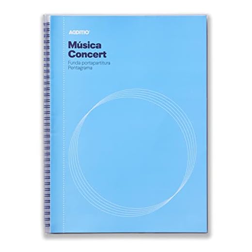 ADDITIO - Cuadernos de música CONCERT para alumnos, docentes y profesionales| 12 pentagramas 9 mm| Páginas cuadrícula| Fundas transparentes| Tamaño 22 x 31,5| Papel ecológico| Azul Cielo|
